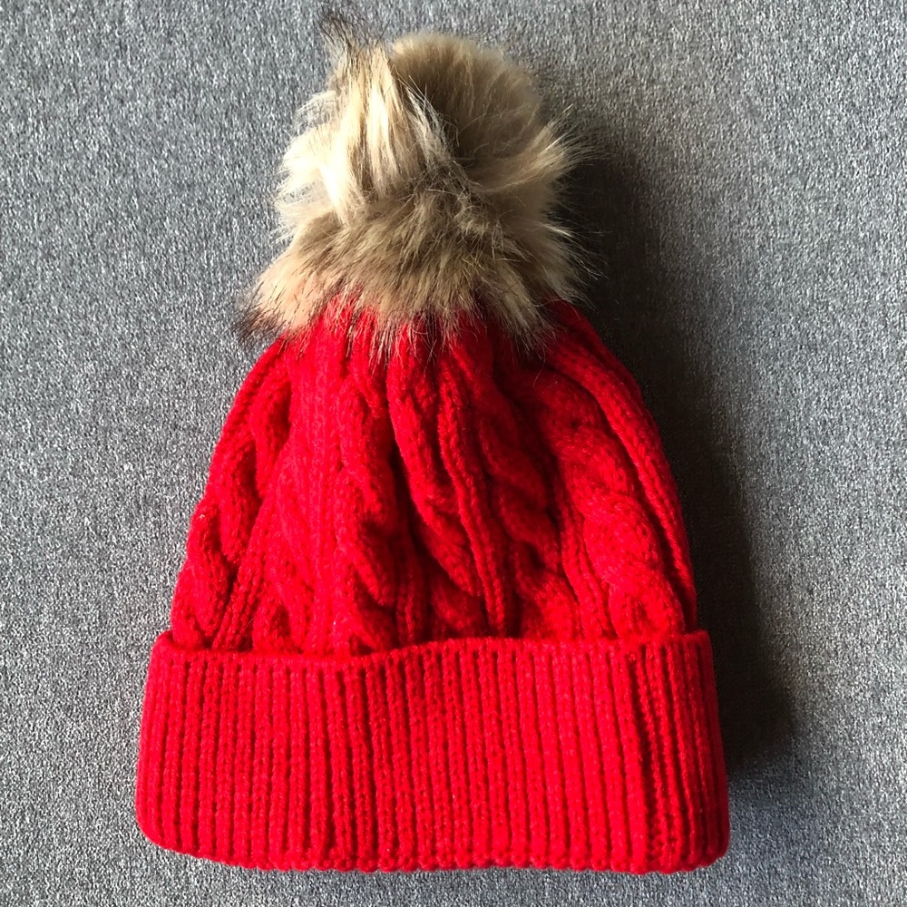 Knit Toque with Faux Fur Pom ~ Red ~ Brand New! Size Toddler to Child